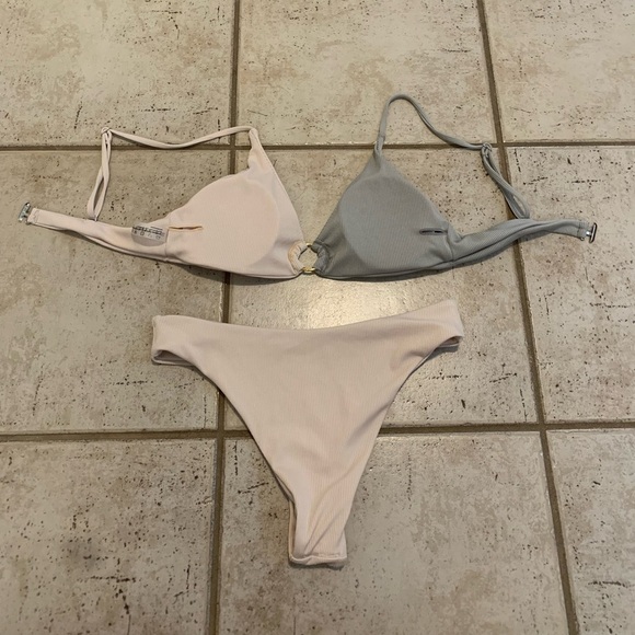 💛 Zaful Ribbed Color-Block Bikini Set with O-Ring Detail - Size Small - Picture 2 of 7